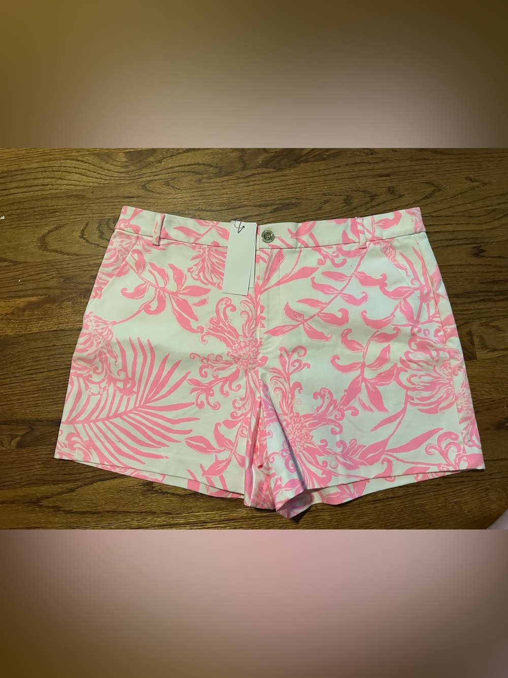 Lilly Pulitzer White Shorts with Pink Tropical Print
